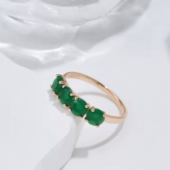 Stunning Round Natural 4 Stone Emerald 18k Gold Ring Womens New - Picture 7 of 15